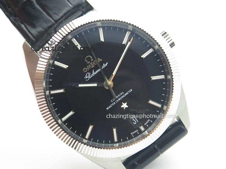 0410 Elegant Globemaster Master Chronometer SS V6F Best Edition Black Dial On Black Leather Strap A 8268